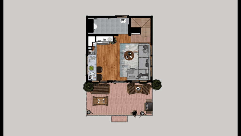 Projeto de Casa Tiny com Loft 16 metros Quadrados de Eficiencia e Estilo 11 1024x576 - Projeto de Casa Tiny com Loft: 16 metros Quadrados de Eficiência e Estilo
