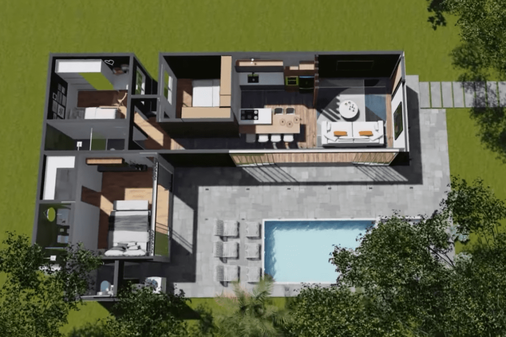 Tiny house em forma de L projetada com madeira e concreto 8 1024x683 - Tiny house em forma de L projetada com madeira e concreto